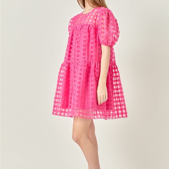 NWOT | English Factory Pink Checkered Organza Dress (Size M) (MSRP $90) - Picture 3 of 11